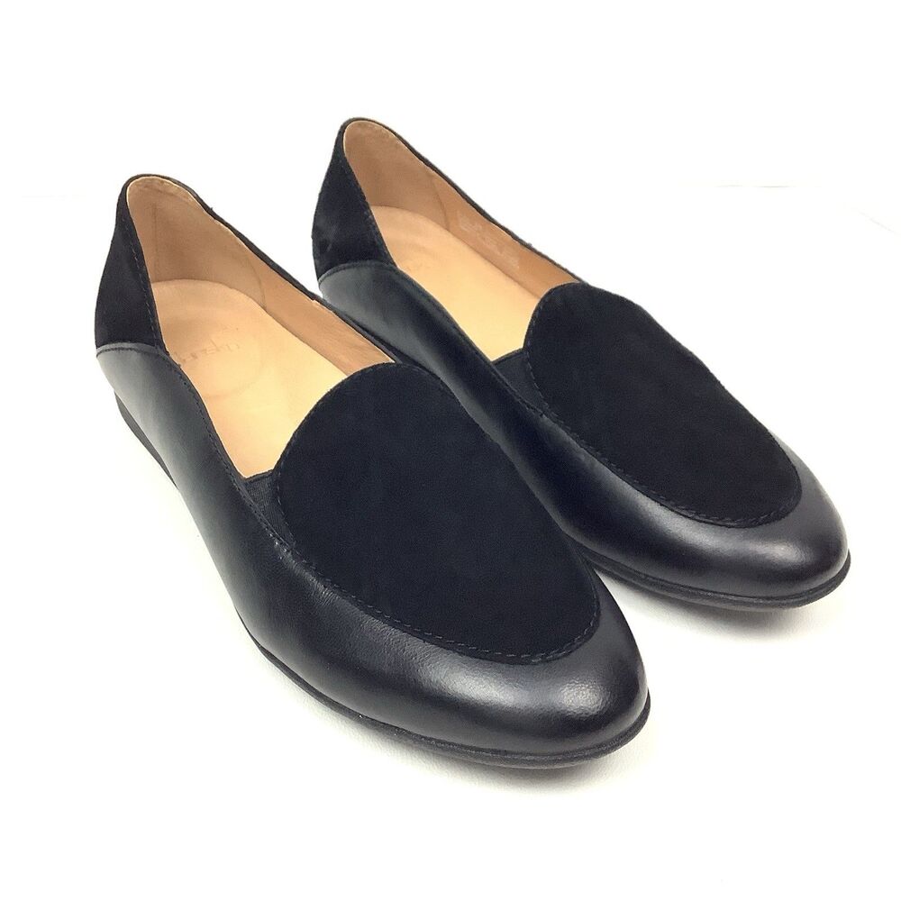 Dansko Women EU 36 US 5.5 6 Glazed Leather Lace Black Slip On Loafers Shoes Flat
